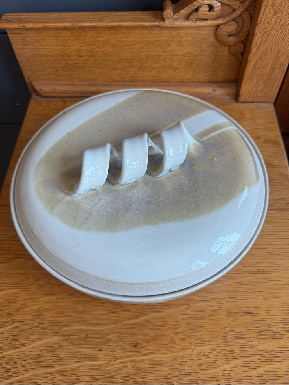 Handmade Ceramic Lidded Dish in Cream and Tan Glaze Pottery